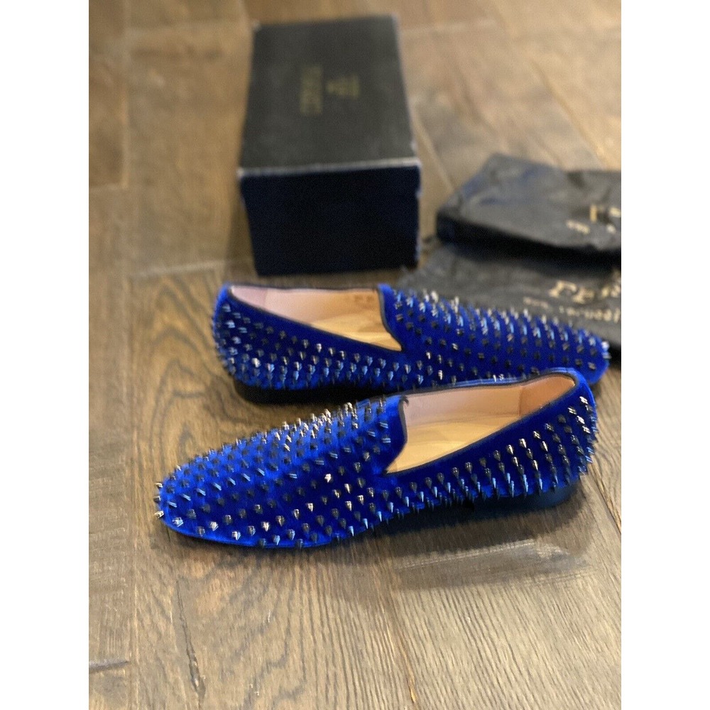 Men FERUCCI Blue Velvet Slippers Loafers Flat with Black Spikes size US 10 - Picture 5 of 11